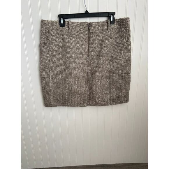 LAST CHANCE Tweed Skirt Women's 14 Tan Gray Wool Blend Lined - Picture 3 of 4